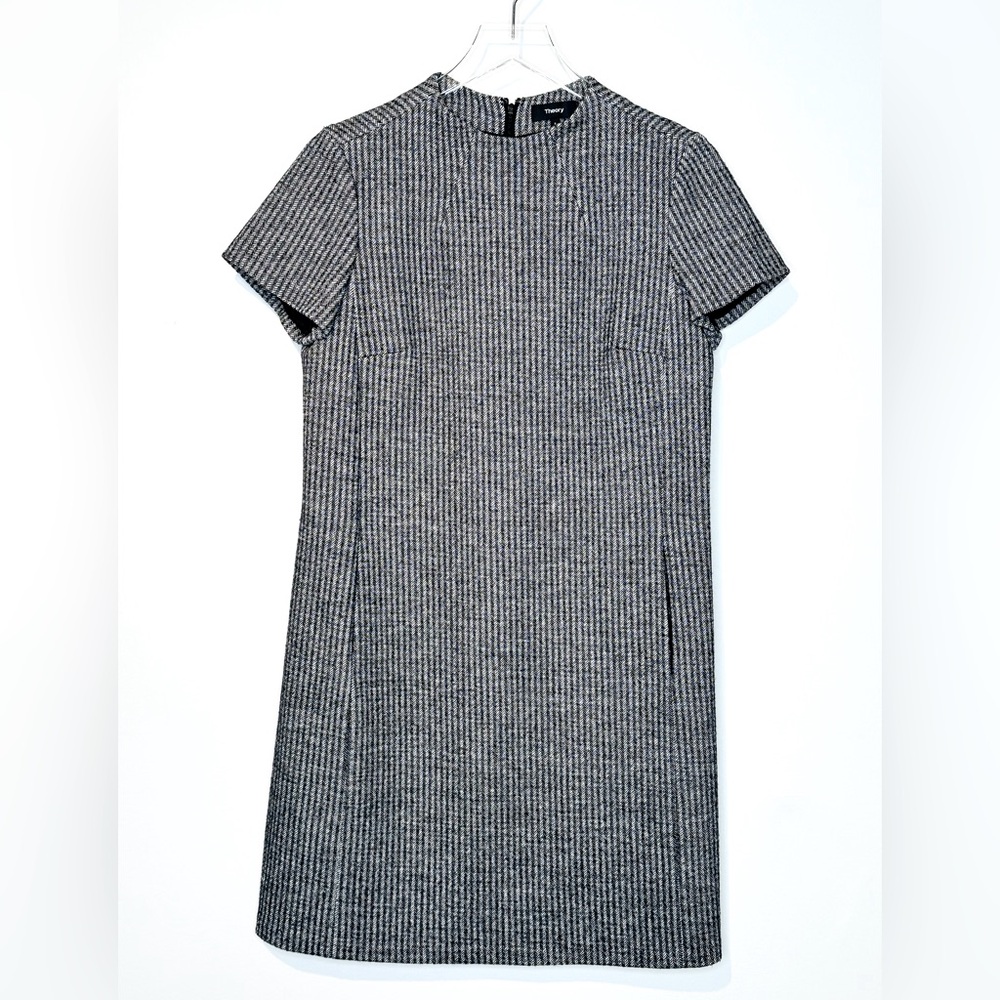 Theory Women’s Jasneah Tweed Herringbone Black Gray Shift Dress Size 8